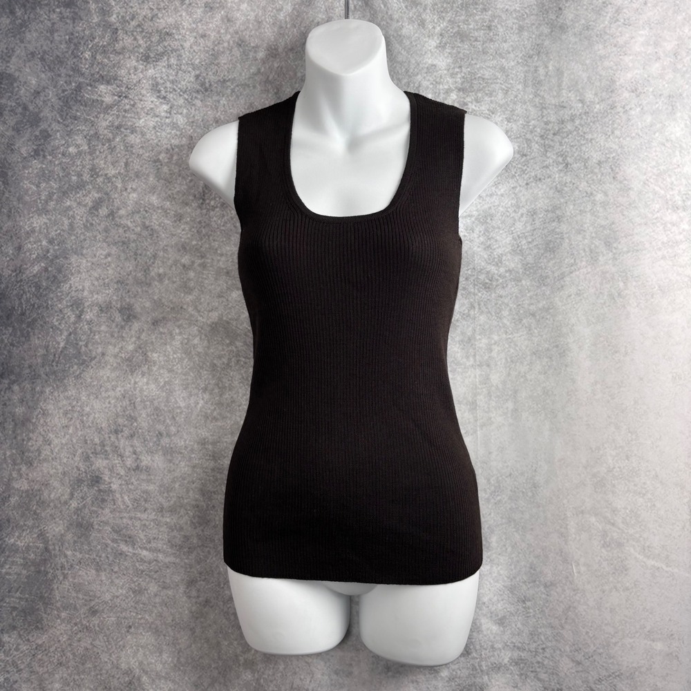 St John Women's Wool Blend Knit Ribbed Sleeveless Tank‎ in Mahogony Brown NWT